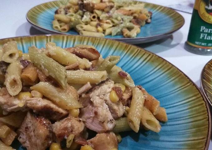 Chicken carbonara penne pasta