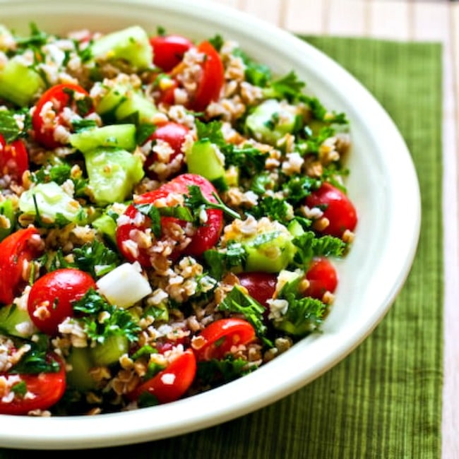 Bulgur Wheat Salad with Tomatoes, Cucumbers, Parsley, and Mint